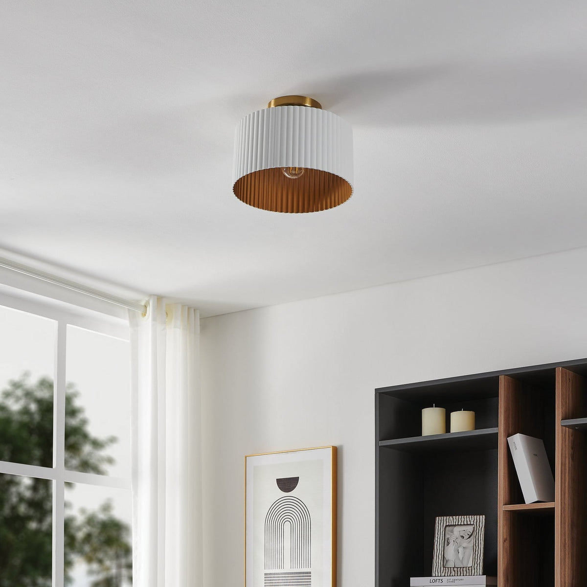 Thesis Leilani ceiling lamp, white/gold, 11 in, metal, E26