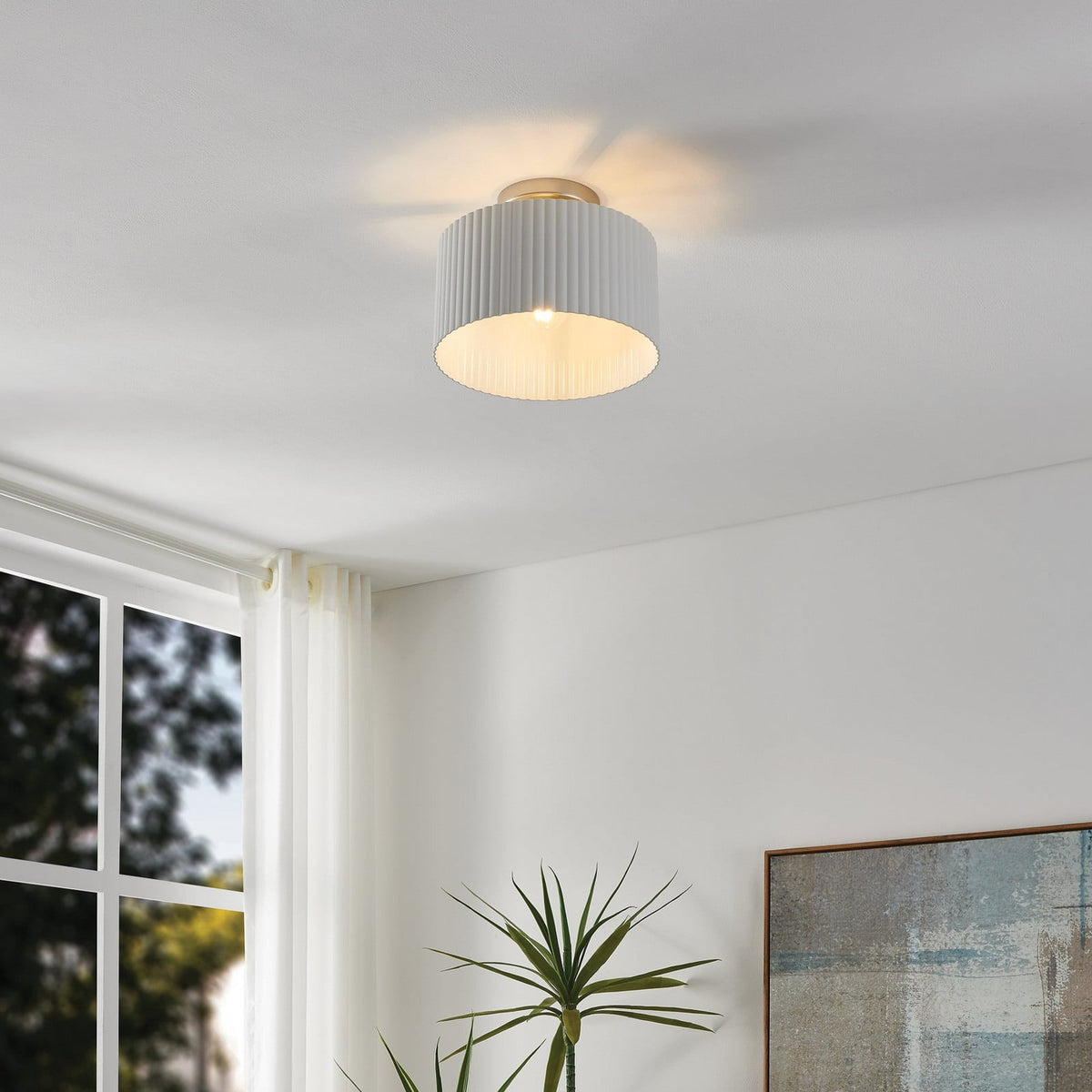 Thesis Leilani ceiling lamp, white/nickel, 11 in, metal, E26