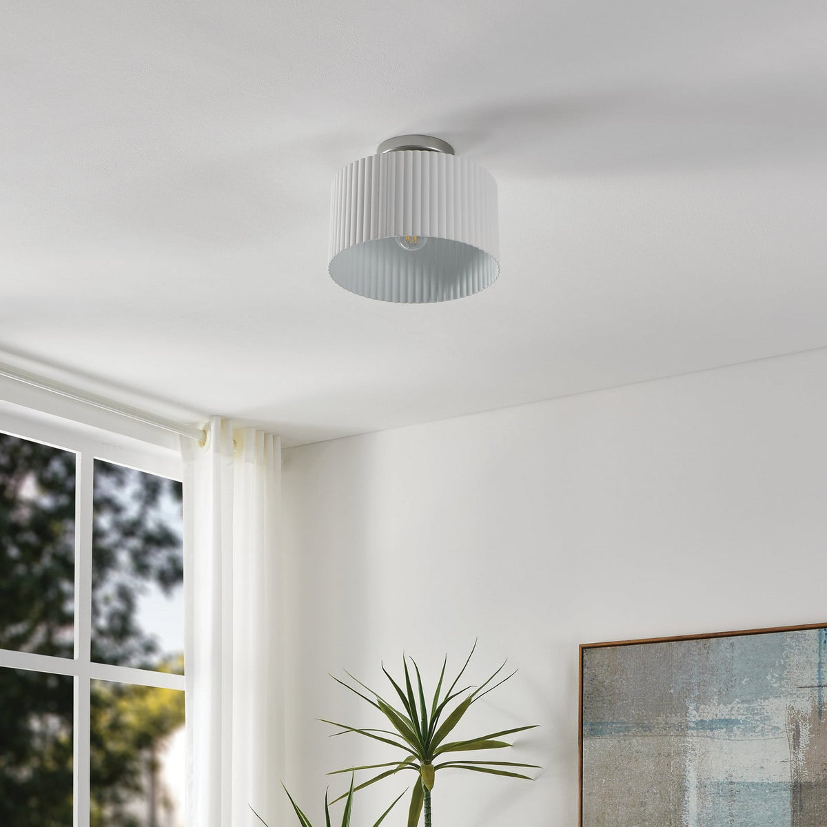 Thesis Leilani ceiling lamp, white/nickel, 11 in, metal, E26