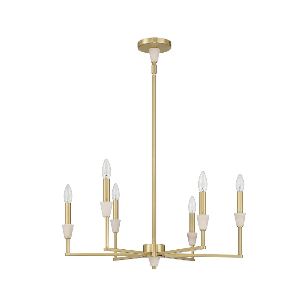 Thesis Montclair chandelier, gold, 6-bulb, 26 in, metal