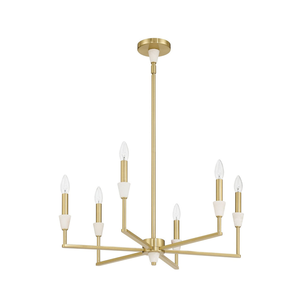 Thesis Montclair chandelier, gold, 6-bulb, 26 in, metal