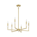 Thesis Montclair chandelier, gold, 6-bulb, 26 in, metal