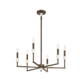 Thesis Montclair chandelier, bronze, 6-bulb, 26 in, metal