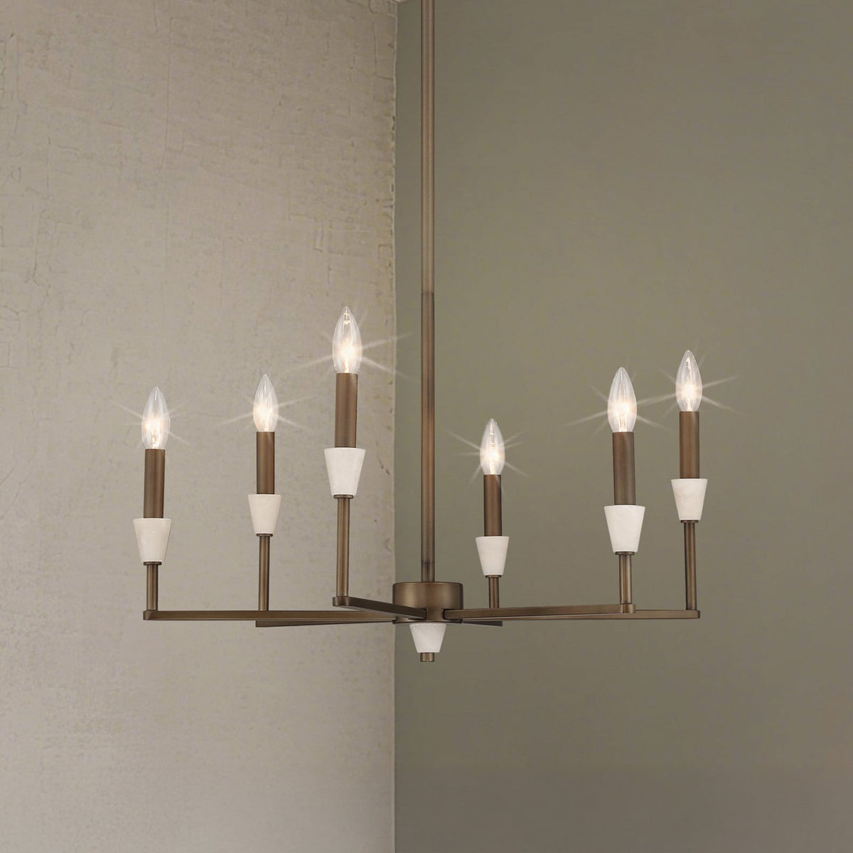 Thesis Montclair chandelier, bronze, 6-bulb, 26 in, metal