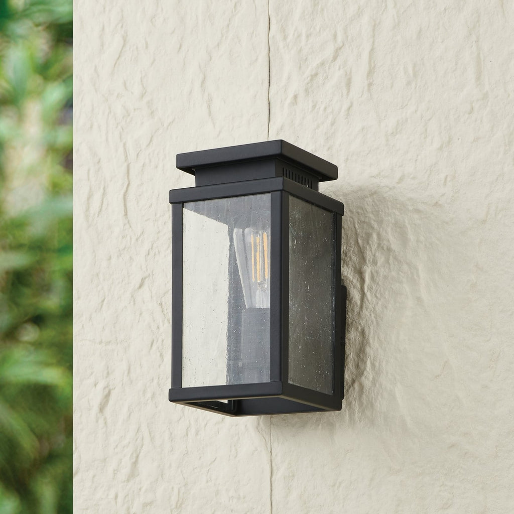 Thesis Overton outdoor wall light, matt black, 9 in, metal
