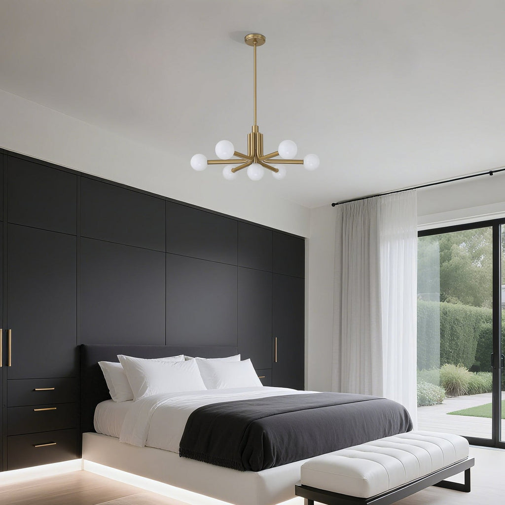 Thesis Stockholm chandelier, gold, 7-bulb, 29 in, metal