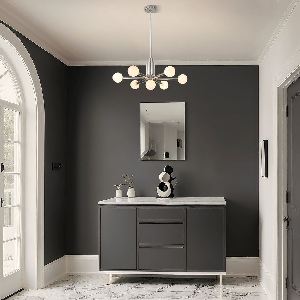 Thesis Stockholm chandelier, nickel, 7-bulb, 29 in, metal
