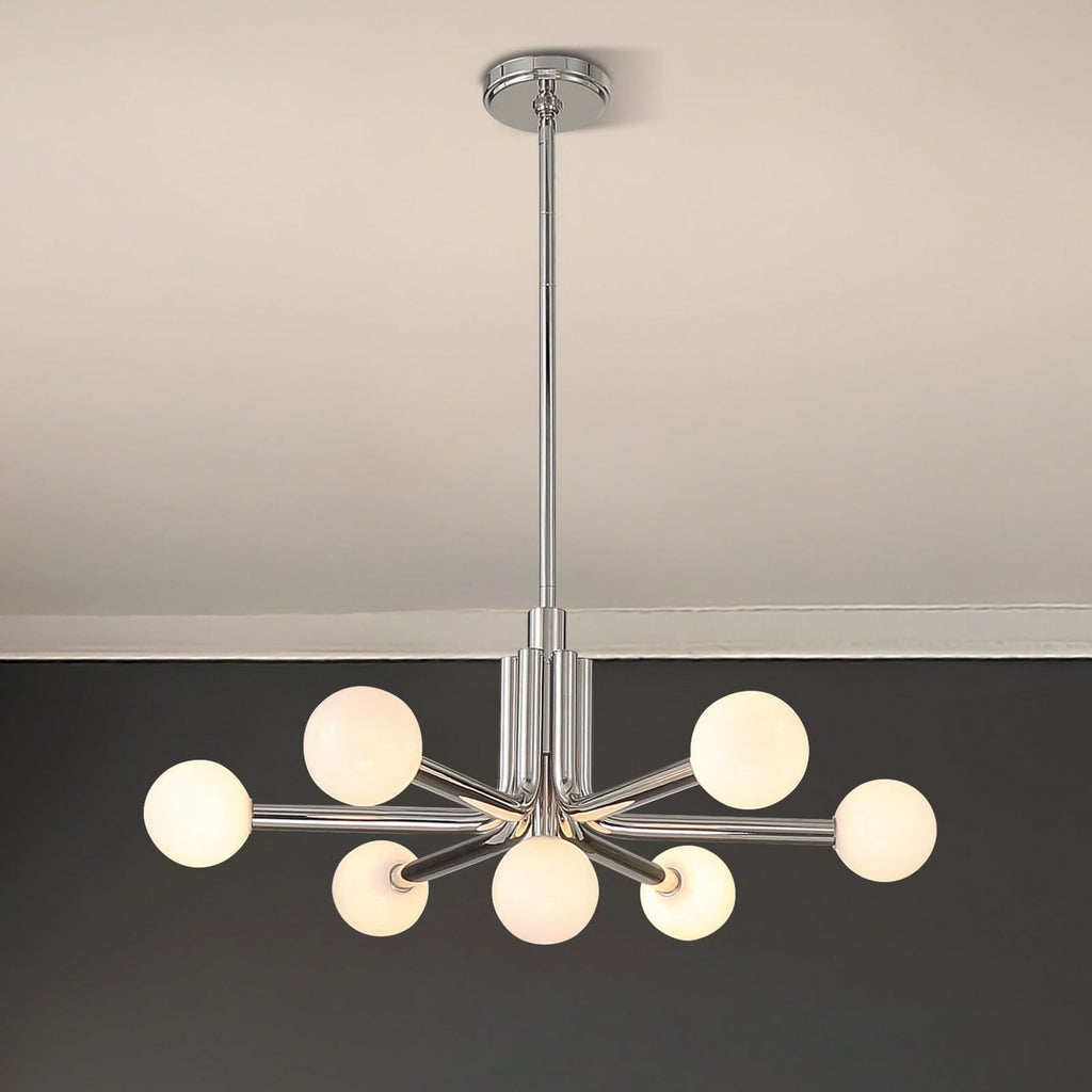 Thesis Stockholm chandelier, nickel, 7-bulb, 29 in, metal