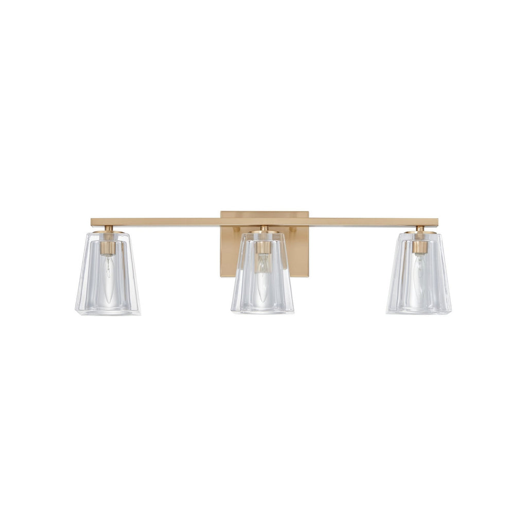 Thesis Valentin bathroom wall lamp, gold, 3-bulb, 24, in metal and glass