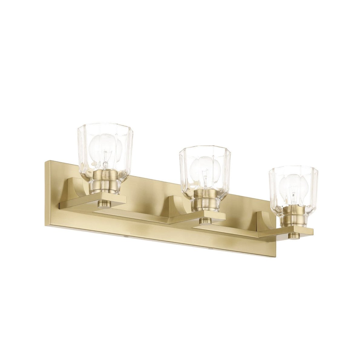 Thesis Dryden bathroom wall lamp, gold, 3-bulb, 24 in, metal/glass