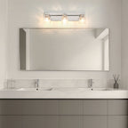 Thesis Dryden bathroom wall lamp, nickel, 3-bulb, 24, in metal and glass