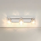 Thesis Dryden bathroom wall lamp, nickel, 3-bulb, 24, in metal and glass