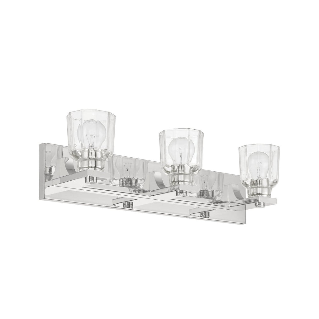 Thesis Dryden bathroom wall lamp, nickel, 3-bulb, 24, in metal and glass