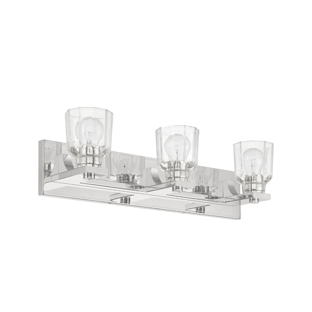 Thesis Dryden bathroom wall lamp, nickel, 3-bulb, 24, in metal and glass