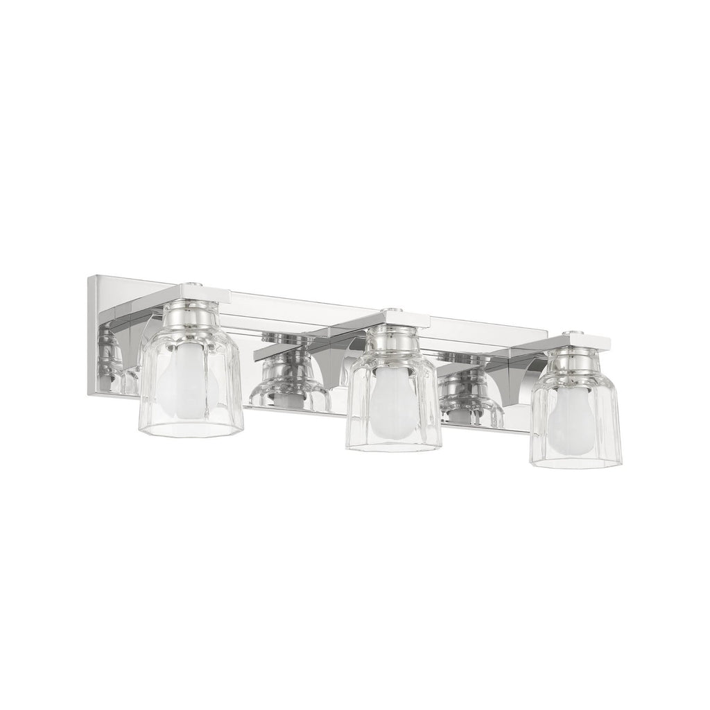 Thesis Dryden bathroom wall lamp, nickel, 3-bulb, 24, in metal and glass