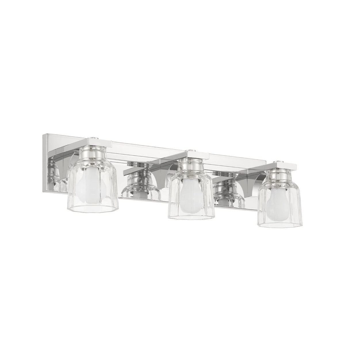 Thesis Dryden bathroom wall lamp, nickel, 3-bulb, 24, in metal and glass