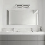 Thesis Dryden bathroom wall lamp, nickel, 3-bulb, 24, in metal and glass