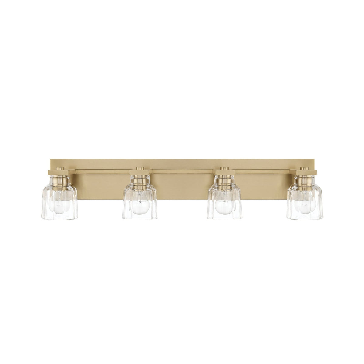 Thesis Dryden bathroom wall lamp, gold, 4-bulb, 32 in, metal and glass