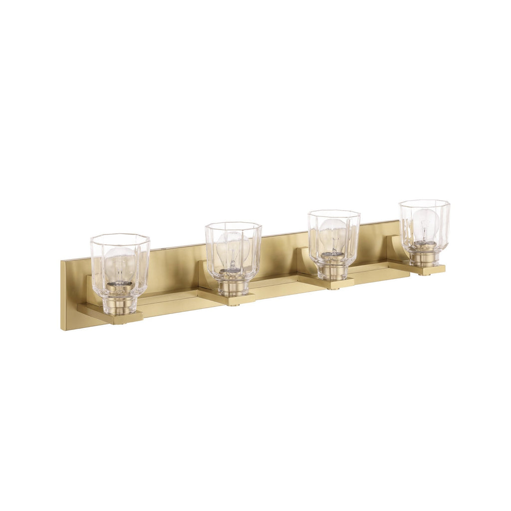 Thesis Dryden bathroom wall lamp, gold, 4-bulb, 32 in, metal and glass