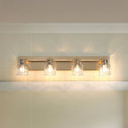 Thesis Dryden bathroom wall lamp, gold, 4-bulb, 32 in, metal and glass