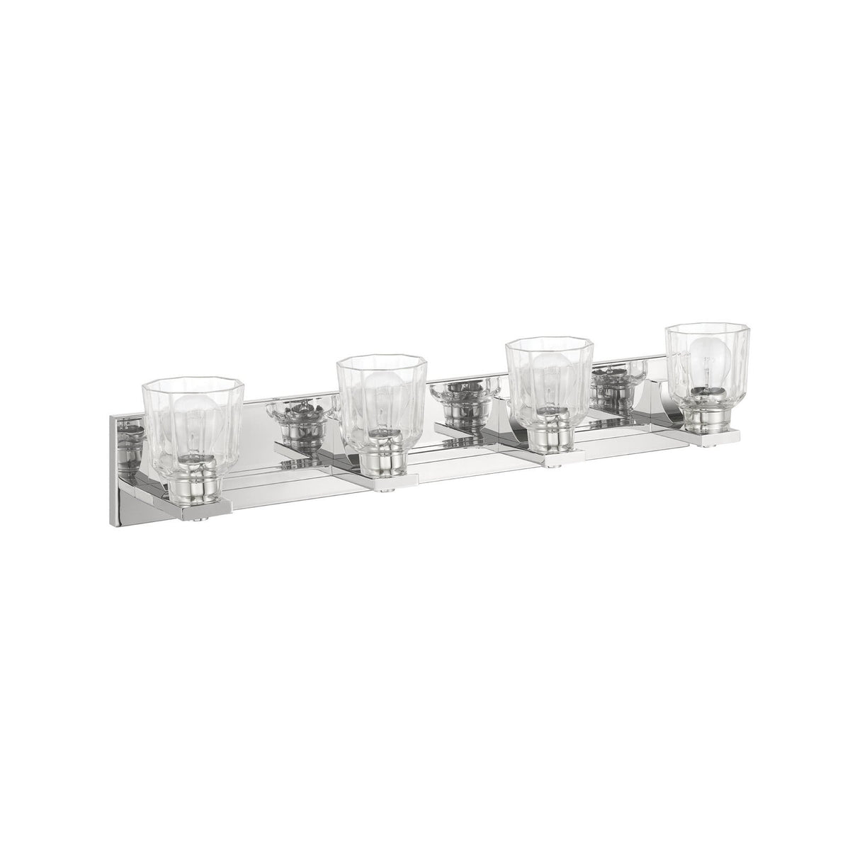 Thesis Dryden bathroom wall lamp, nickel, 4-bulb, 32, in metal and glass