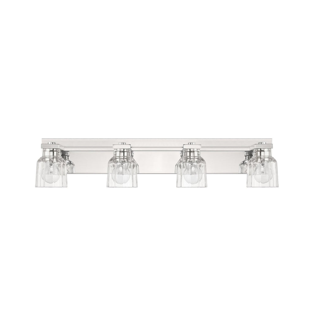 Thesis Dryden bathroom wall lamp, nickel, 4-bulb, 32, in metal and glass