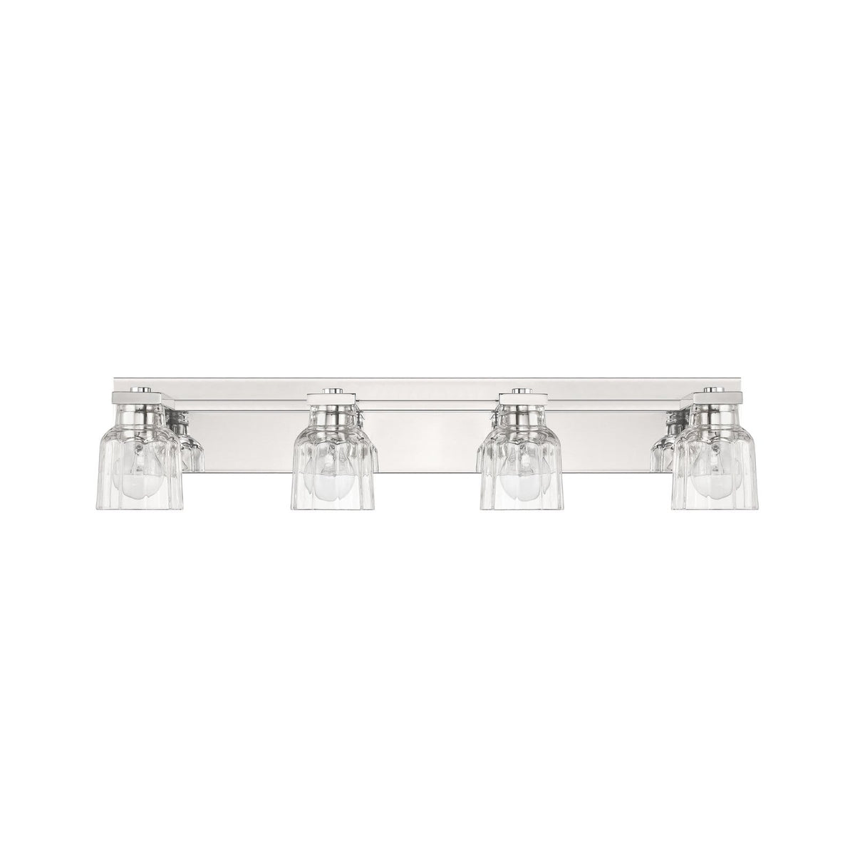 Thesis Dryden bathroom wall lamp, nickel, 4-bulb, 32, in metal and glass