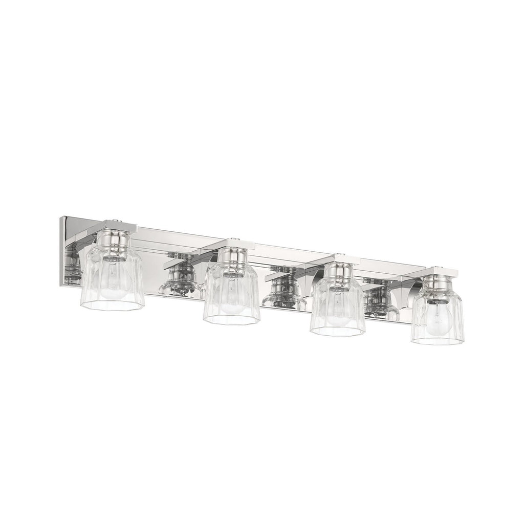 Thesis Dryden bathroom wall lamp, nickel, 4-bulb, 32, in metal and glass
