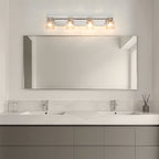 Thesis Dryden bathroom wall lamp, nickel, 4-bulb, 32, in metal and glass