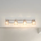 Thesis Dryden bathroom wall lamp, nickel, 4-bulb, 32, in metal and glass