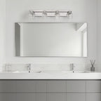 Thesis Dryden bathroom wall lamp, nickel, 4-bulb, 32, in metal and glass