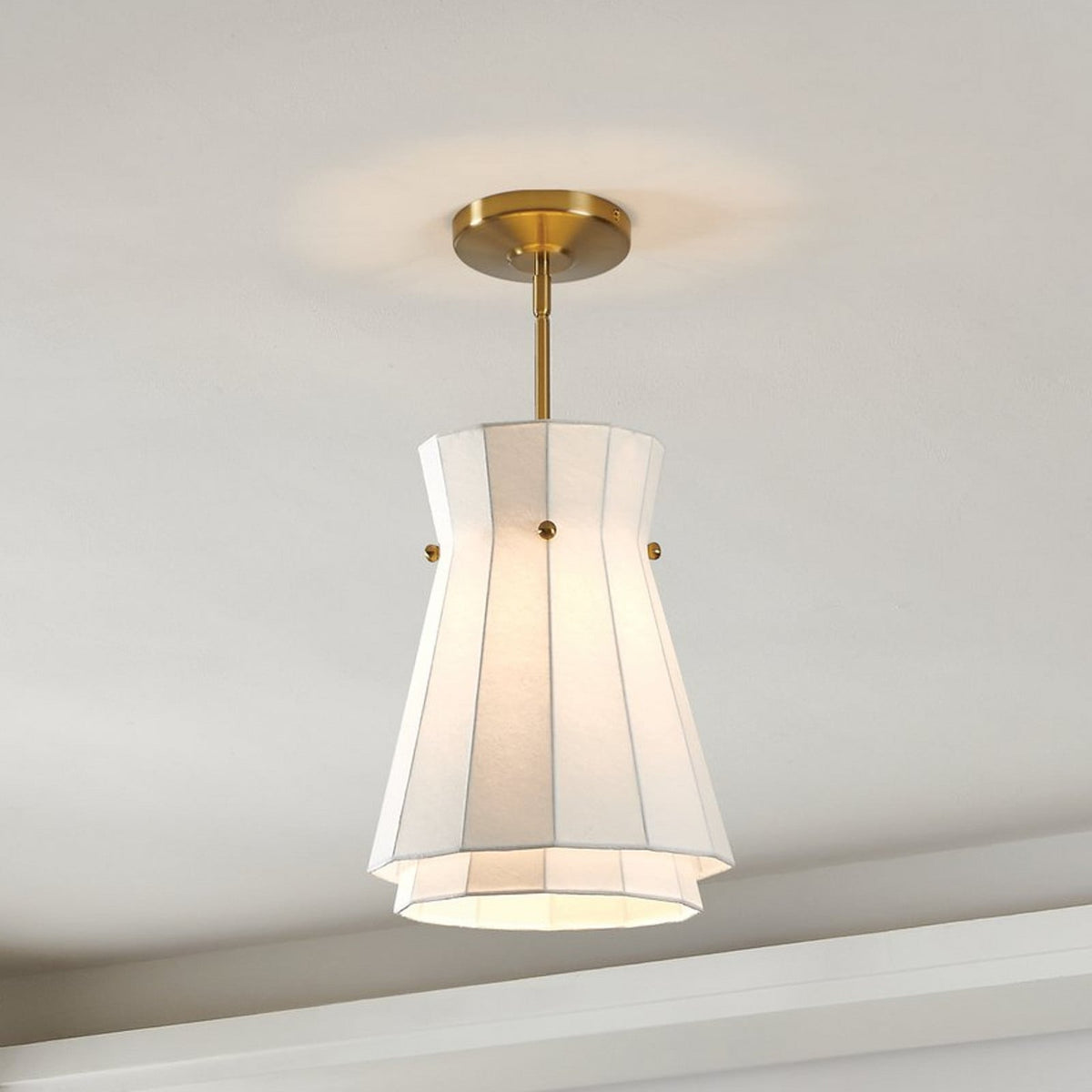 Thesis Bryony pendant light, white/gold, 12 in, fabric/metal