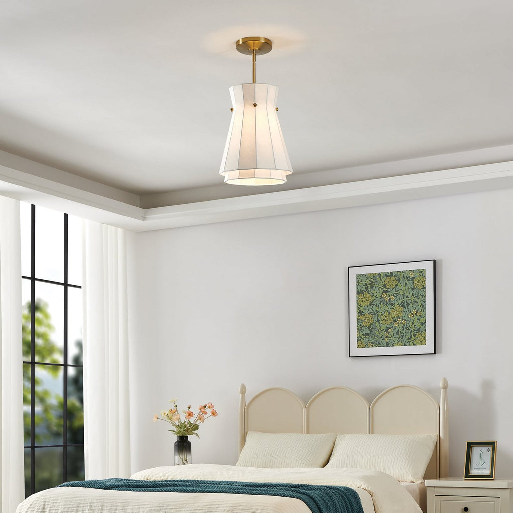 Thesis Bryony pendant light, white/gold, 12 in, fabric/metal