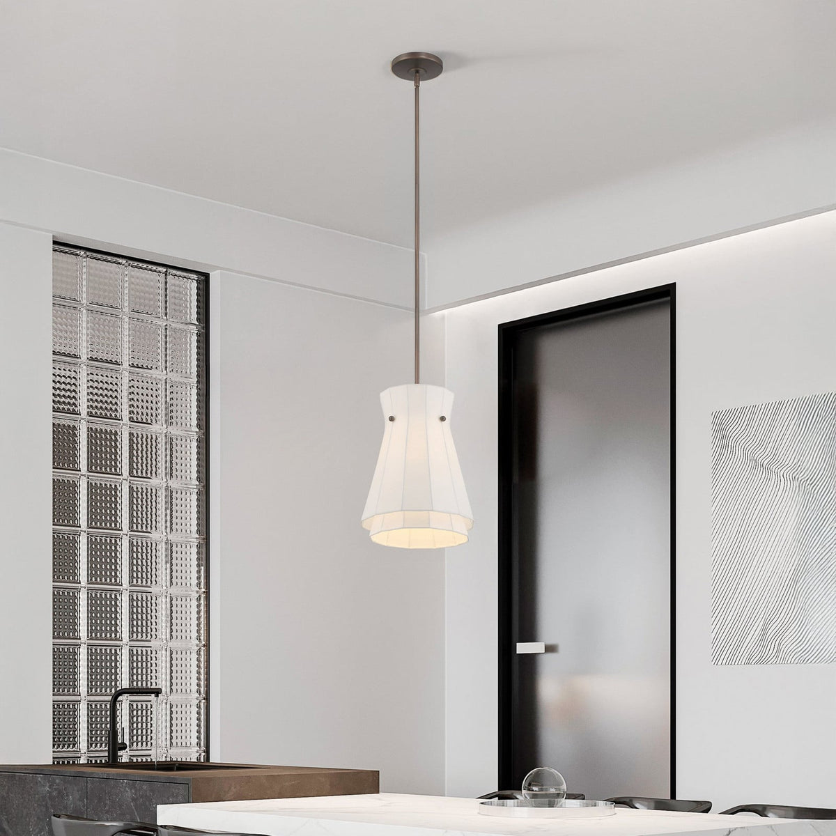 Thesis Bryony pendant light, white/bronze, 12 in fabric/metal