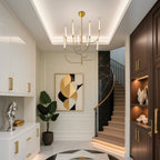 Thesis Calle LED chandelier, brass-coloured, 36 in, 9-bulb