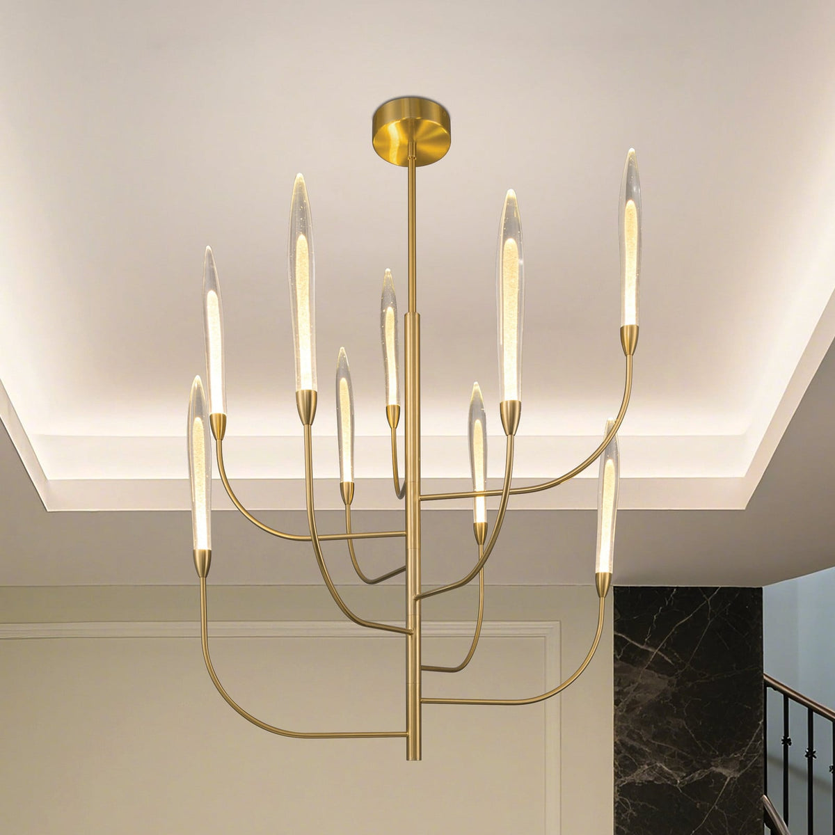 Thesis Calle LED chandelier, brass-coloured, 36 in, 9-bulb