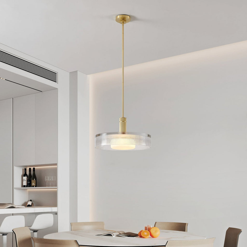 Thesis Como pendant light, gold-coloured, 18 in, metal/glass, E26