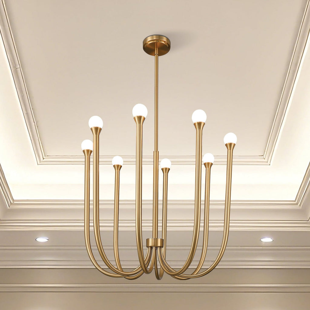 Thesis Dahlia chandelier, brass-coloured, 28 in, 8-bulb, G9