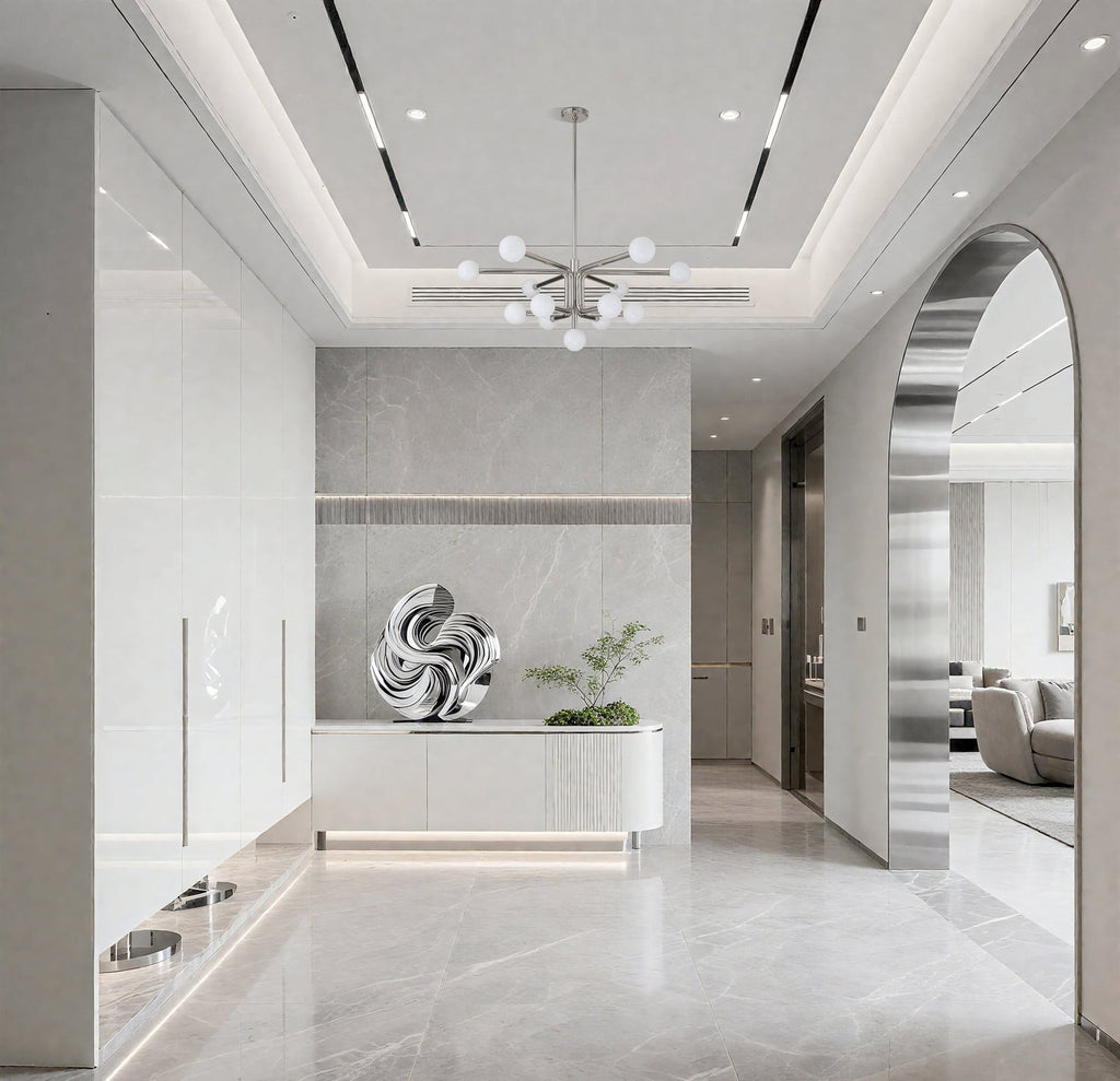 Thesis Stockholm chandelier, nickel, 40 in, 8-bulb, metal