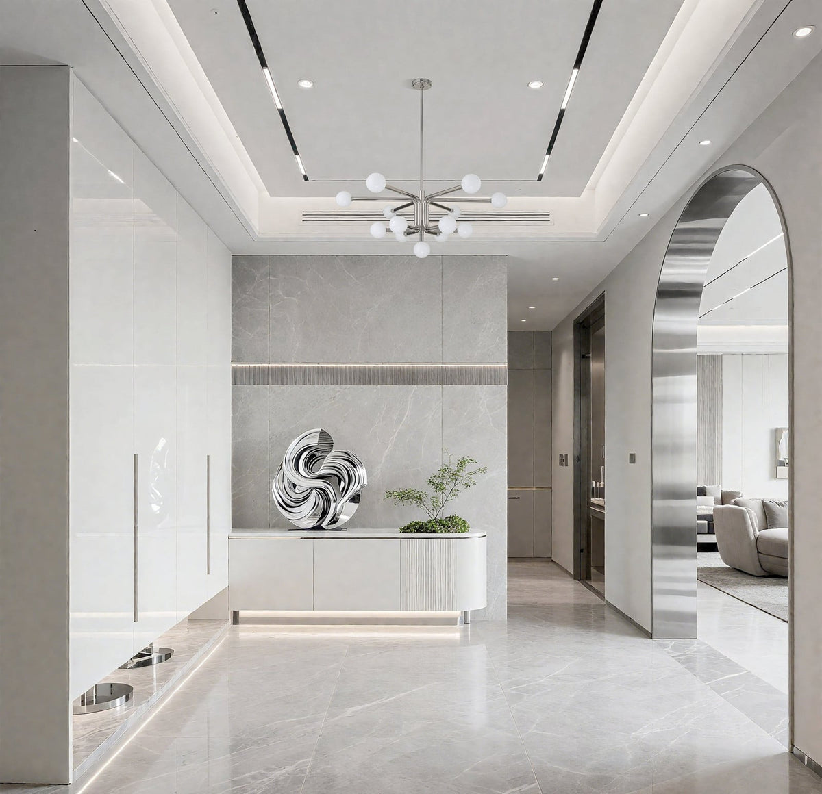 Thesis Stockholm chandelier, nickel, 40 in, 8-bulb, metal