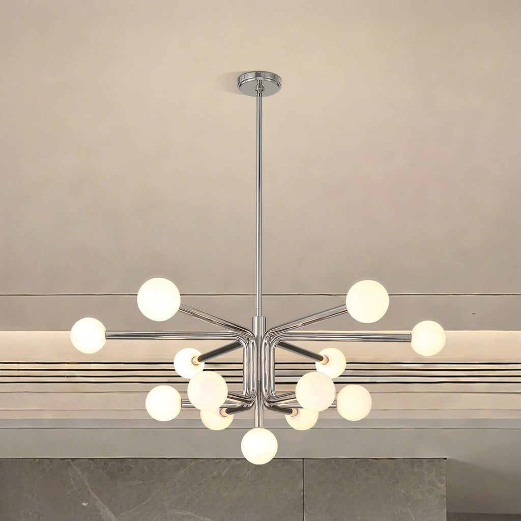 Thesis Stockholm chandelier, nickel, 40 in, 8-bulb, metal