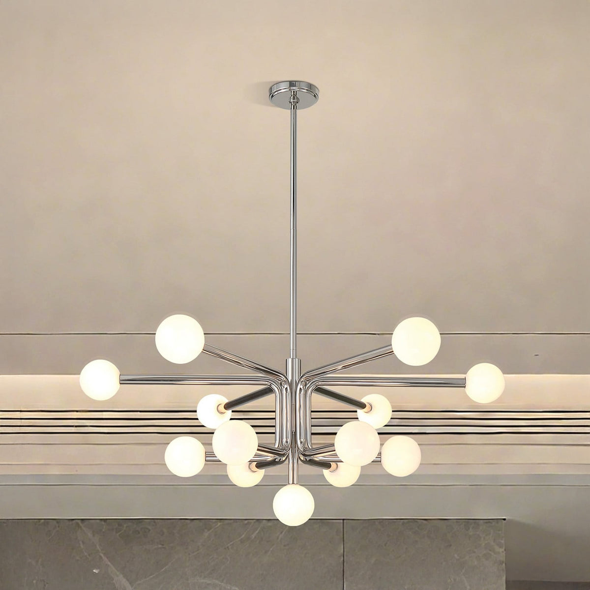 Thesis Stockholm chandelier, nickel, 40 in, 8-bulb, metal