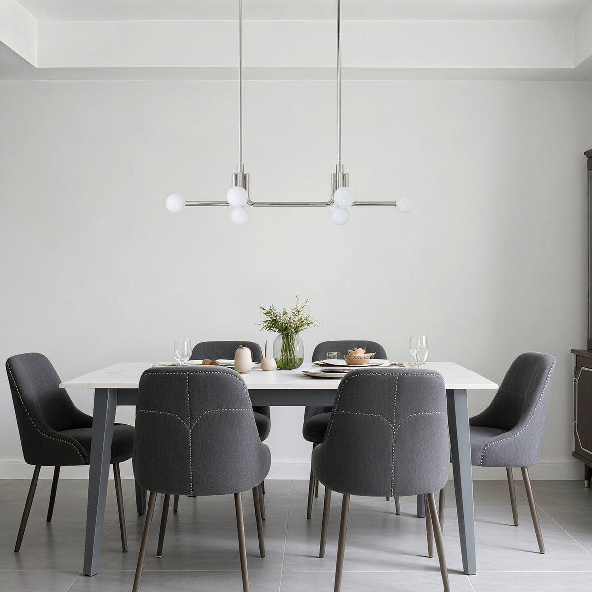 Thesis Stockholm pendant light, nickel, 50 in, 8-bulb, metal