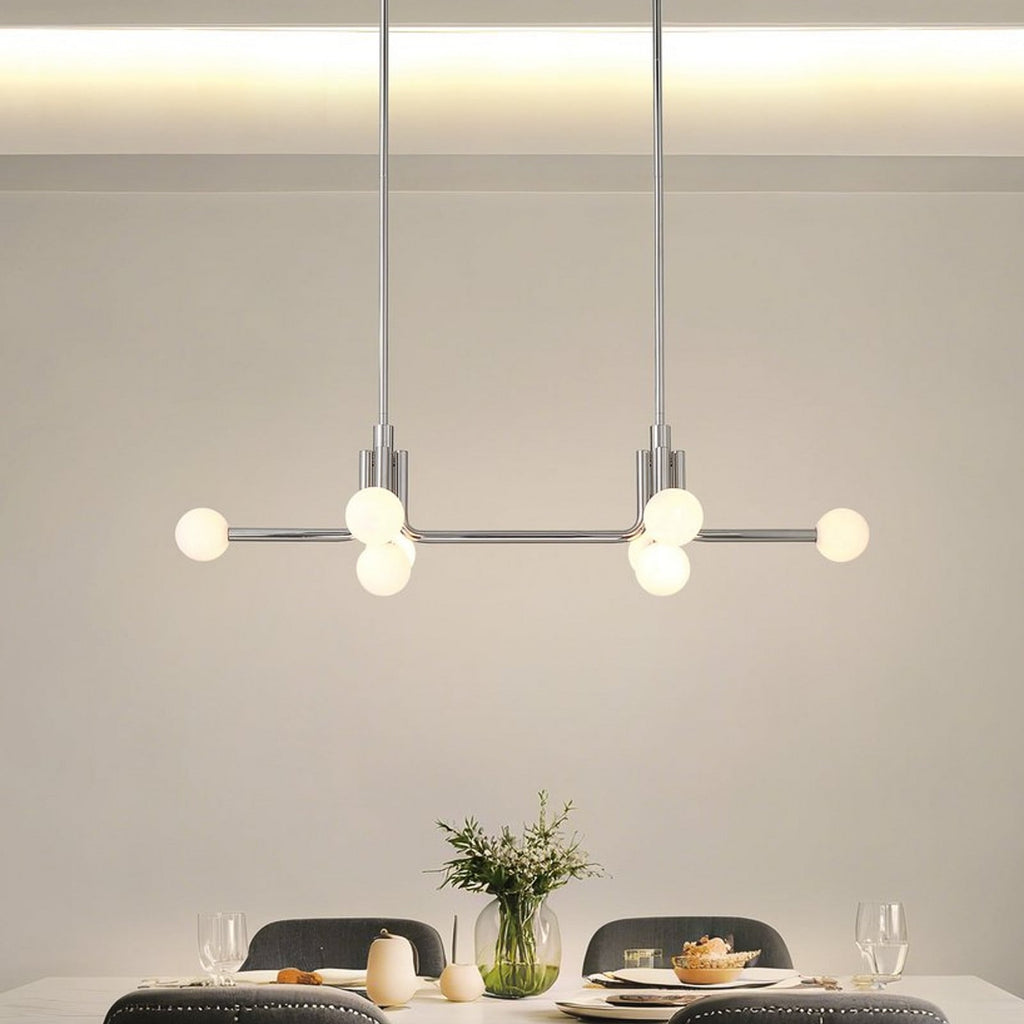 Thesis Stockholm pendant light, nickel, 50 in, 8-bulb, metal