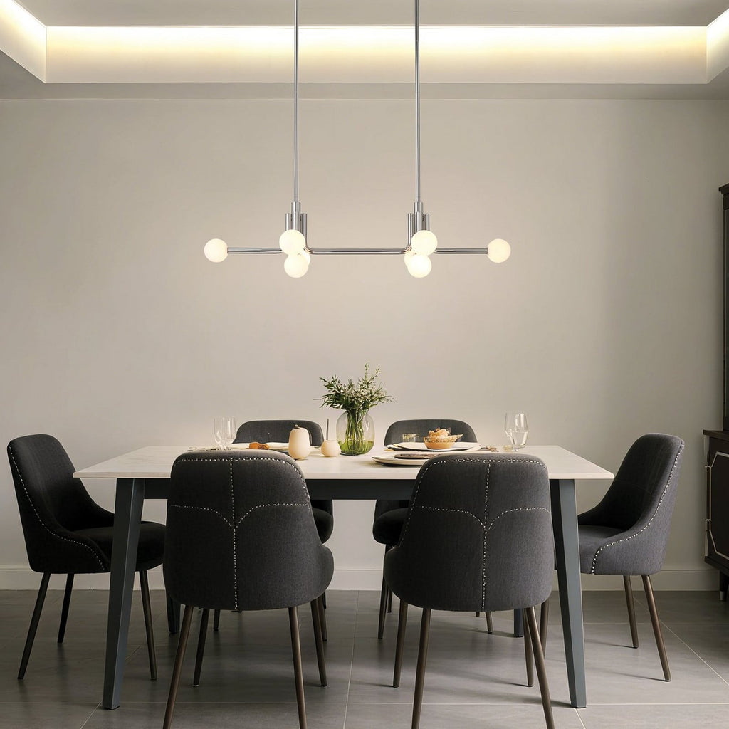 Thesis Stockholm pendant light, nickel, 50 in, 8-bulb, metal