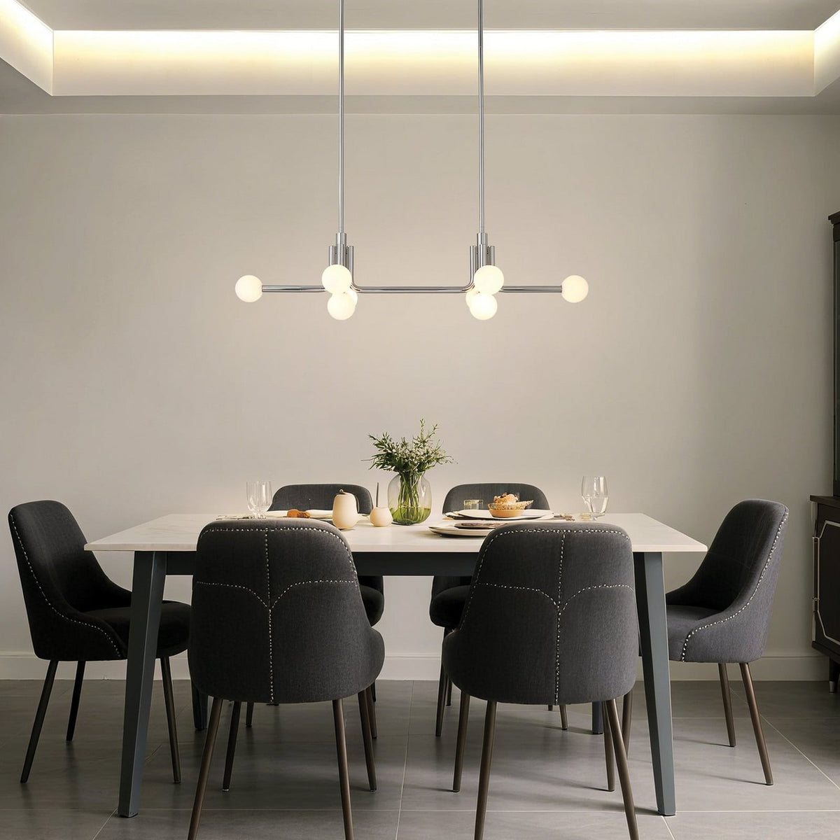 Thesis Stockholm pendant light, nickel, 50 in, 8-bulb, metal