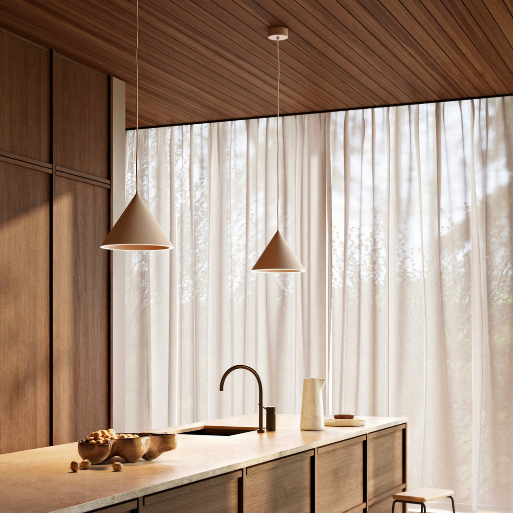 Woud Annular LED hanging light, beige, Ø12.6 in, metal