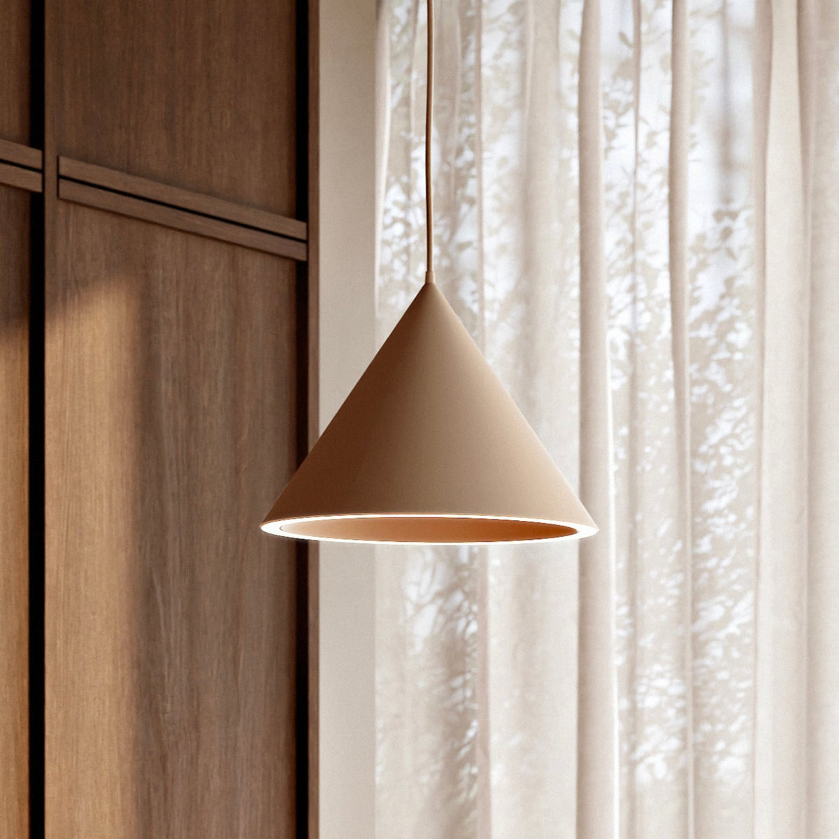 Woud Annular LED hanging light, beige, Ø12.6 in, metal