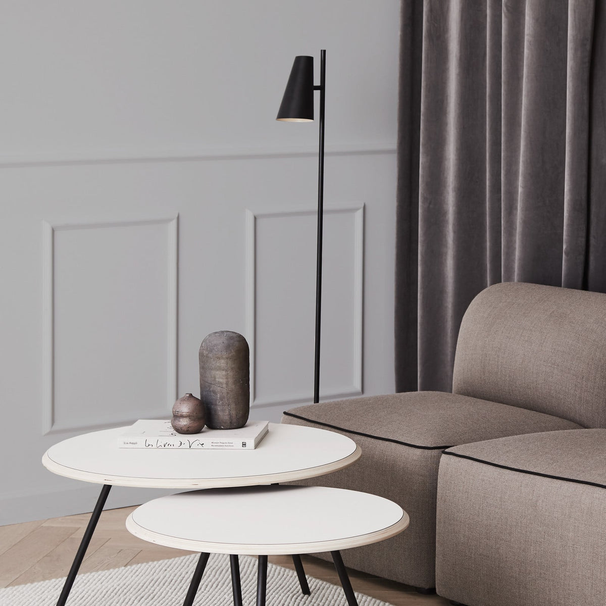 Woud Cono Floor Lamp, black, height 55.9 in, E12, adjustable