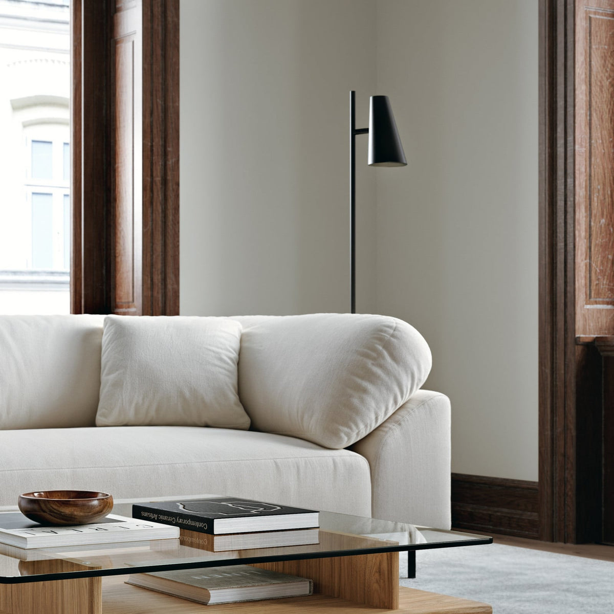 Woud Cono Floor Lamp, black, height 55.9 in, E12, adjustable